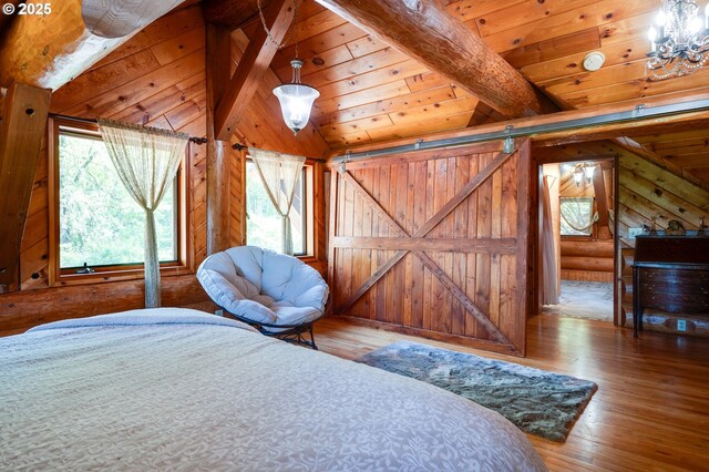 34643 Mountain View Pl NE, Albany, OR 97322 - bedroom with hardwood / wood-style floors, wood walls, and wood ceiling
