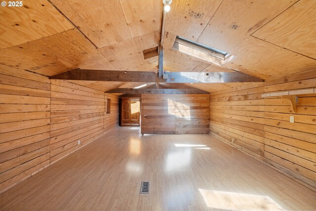34643 Mountain View Pl NE, Albany, OR 97322 - additional living space featuring wood ceiling, wood walls, a skylight, and wood finished floors