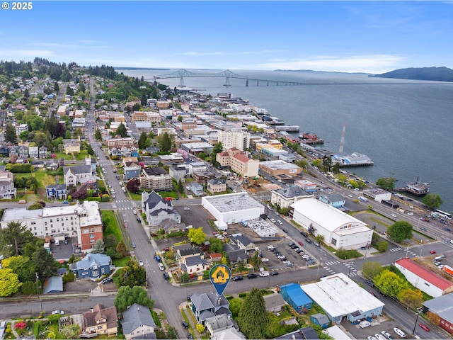aerial view of a notable bridge and a nearby body of water