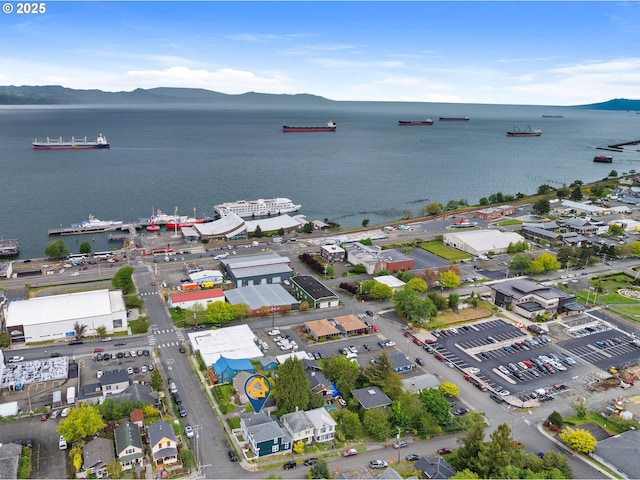 aerial view of property's location with a water and mountain view