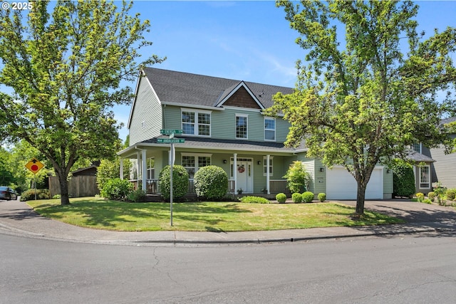 16295 NW Energia St, Portland, OR 97229 - view of front of home with asphalt driveway, a porch, a shingled roof, and an attached garage