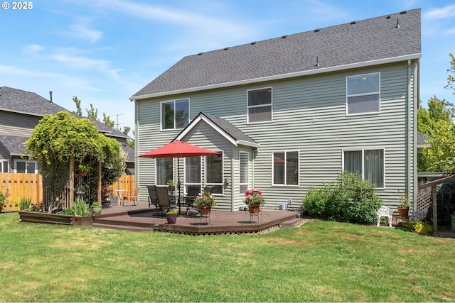 16295 NW Energia St, Portland, OR 97229 - back of property featuring a wooden deck and a shingled roof