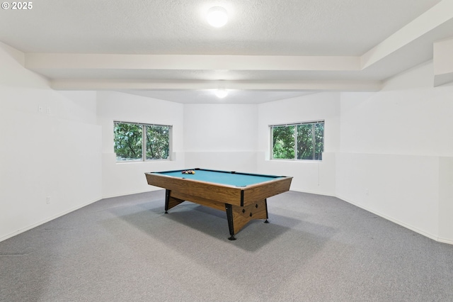 12028 SW Lesser Rd, Portland, OR 97219 - playroom featuring healthy amount of natural light, billiards table, carpet flooring, baseboards, and a textured ceiling