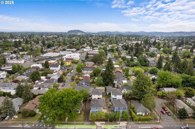 aerial view of residential area with a mountain backdrop