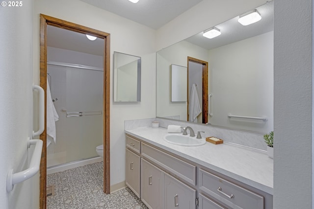 17141 Hofer Ct, Lake Oswego, OR 97034 - bathroom featuring vanity, a stall shower, and tile patterned floors