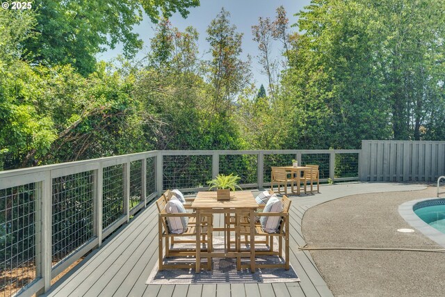 17141 Hofer Ct, Lake Oswego, OR 97034 - wooden deck with outdoor dining area and an outdoor pool
