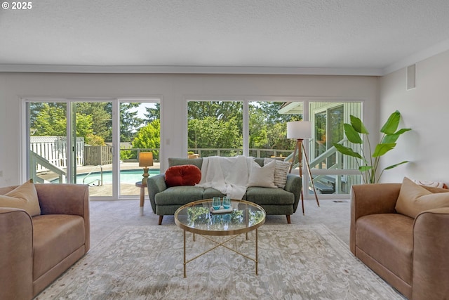 17141 Hofer Ct, Lake Oswego, OR 97034 - living room featuring carpet flooring and a textured ceiling