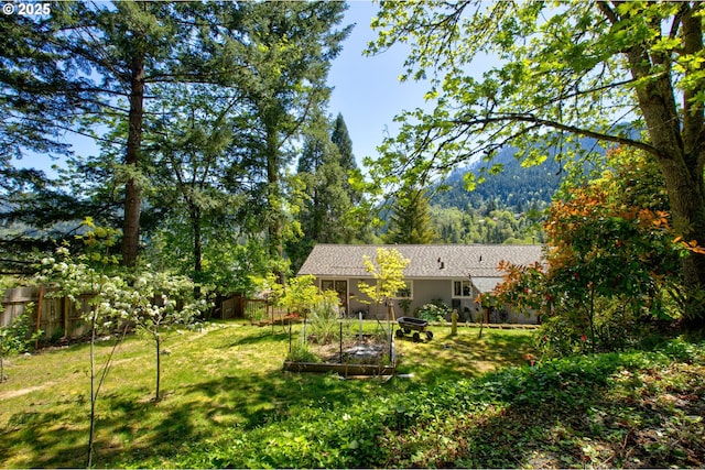 590 Fairchild St, Canyonville, OR 97417 - view of yard with fence, a forest view, and a garden