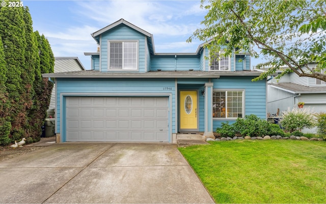 17948 SW Robert Ln, Beaverton, OR 97078 - view of front facade with concrete driveway, a front lawn, and an attached garage