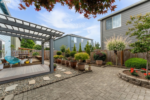 17948 SW Robert Ln, Beaverton, OR 97078 - fenced backyard with a wooden deck, a pergola, and a patio