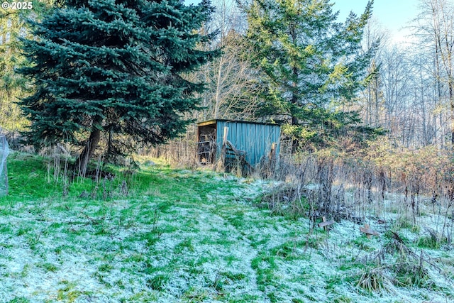 view of yard featuring an outdoor structure