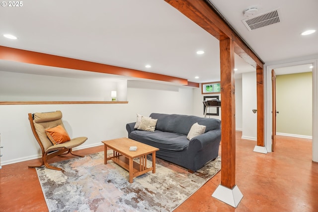 6134 NE 25th Ave, Portland, OR 97211 - living room featuring concrete floors, recessed lighting, and baseboards
