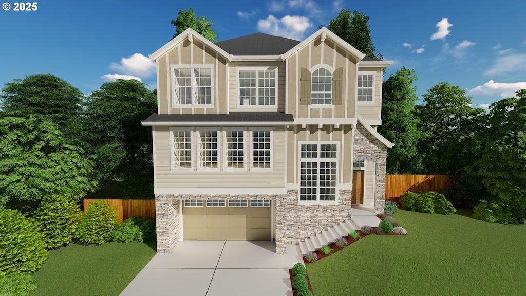 view of front facade featuring a garage and a front lawn