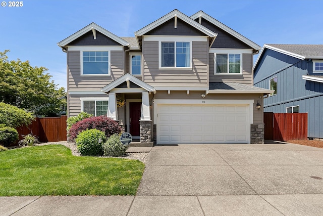216 Churchill Downs St, Albany, OR 97322 - craftsman-style house with stone siding, concrete driveway, and a garage