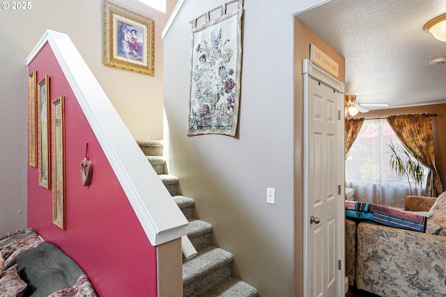 216 Churchill Downs St, Albany, OR 97322 - stairway with a ceiling fan and a textured ceiling