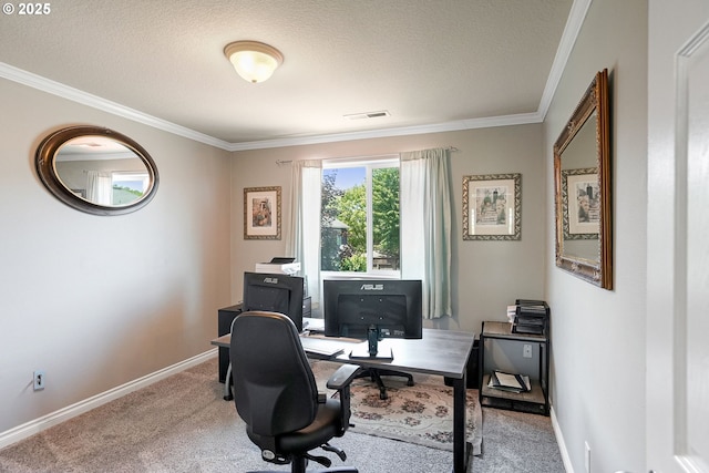 216 Churchill Downs St, Albany, OR 97322 - office area with ornamental molding, carpet flooring, and a textured ceiling