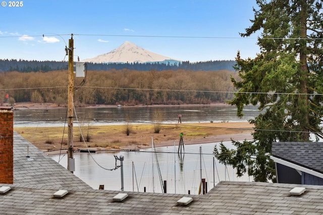 dock area with a forest view and a water and mountain view