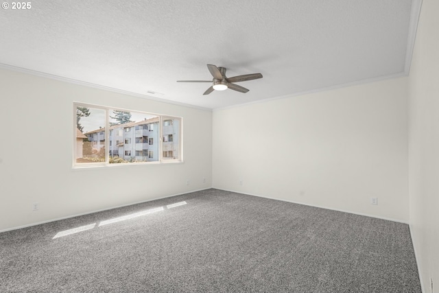 12510 SE Stark St Unit H, Portland, OR 97233 - spare room featuring a ceiling fan, carpet, a textured ceiling, ornamental molding, and baseboards