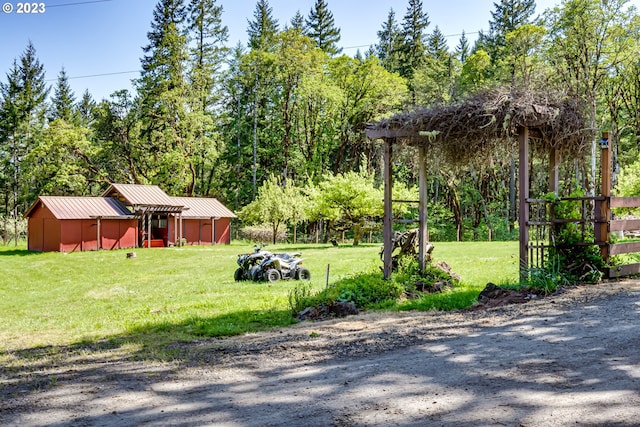 view of yard with an outbuilding