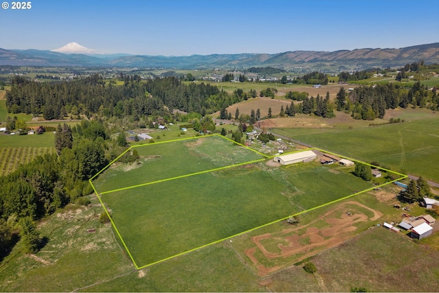 aerial view with a mountain view and a rural view