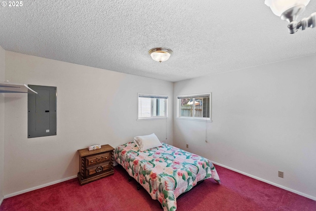 91256 Cape Arago Hwy, Coos Bay, OR 97420 - bedroom featuring electric panel, carpet floors, a textured ceiling, and baseboards