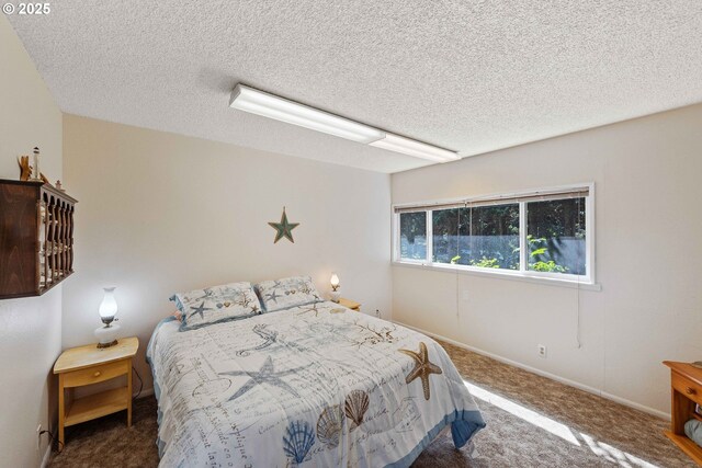 91256 Cape Arago Hwy, Coos Bay, OR 97420 - bedroom with a textured ceiling, carpet flooring, and baseboards