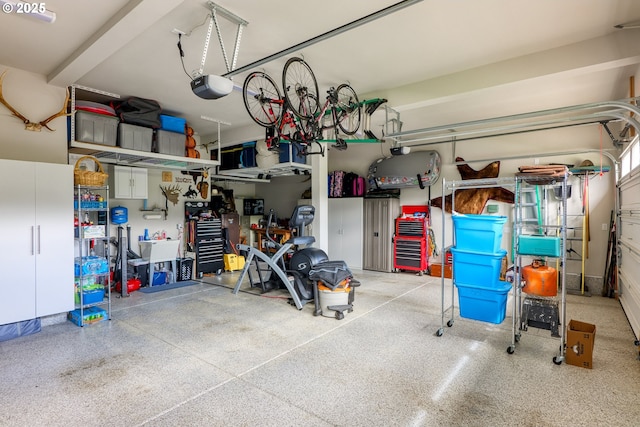 garage with a garage door opener