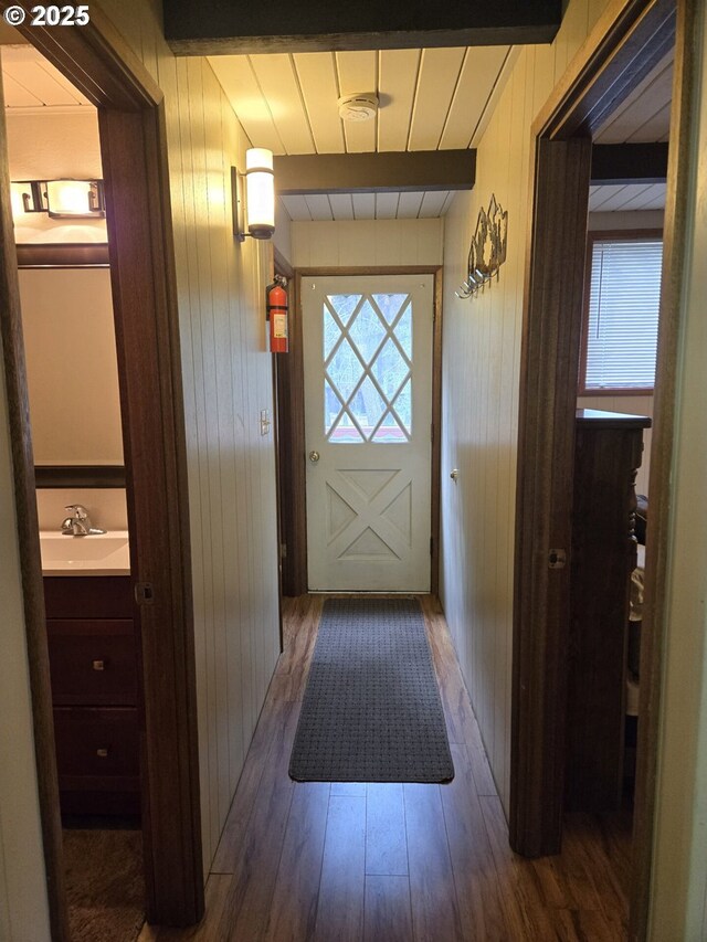 60248 Rose Rd, Joseph, OR 97846 - entryway featuring wood finished floors and wood walls