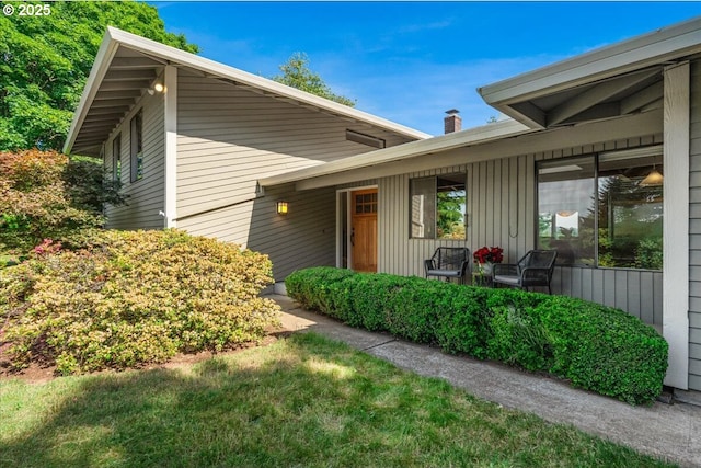 31430 NE Canter Ln, Sherwood, OR 97140 - doorway to property featuring a porch and a chimney