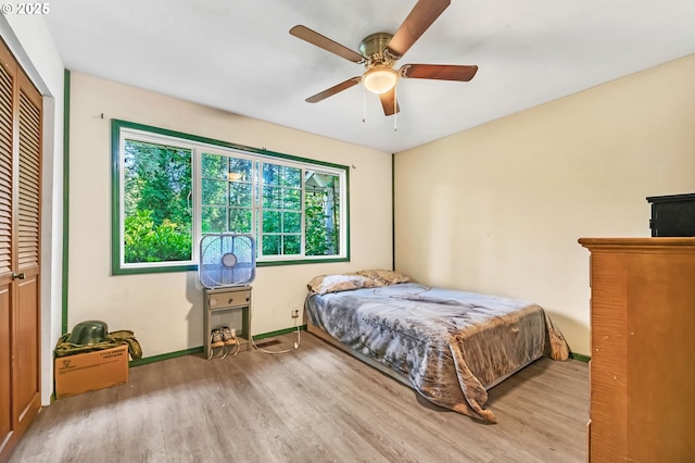 32739 Taylor Butte Rd, Cottage Grove, OR 97424 - bedroom featuring wood finished floors, a closet, and a ceiling fan