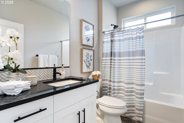 6429 SE Provence St, Hillsboro, OR 97123 - full bath featuring backsplash, vanity, toilet, and shower / bath combination with curtain