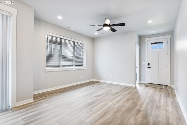 6429 SE Provence St, Hillsboro, OR 97123 - foyer with light wood finished floors, ceiling fan, recessed lighting, and baseboards