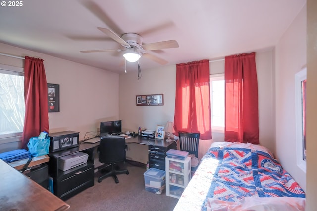 bedroom featuring ceiling fan and carpet floors