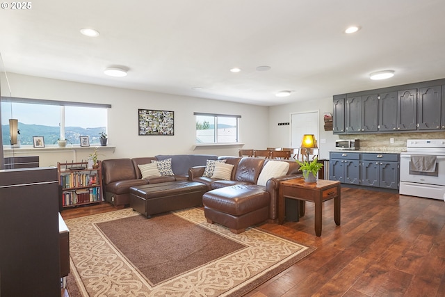 40920 NW Maple Ridge Rd, Woodland, WA 98674 - living room with dark wood finished floors and recessed lighting