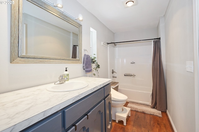 40920 NW Maple Ridge Rd, Woodland, WA 98674 - bathroom with vanity, wood finished floors, and shower / bathtub combination with curtain