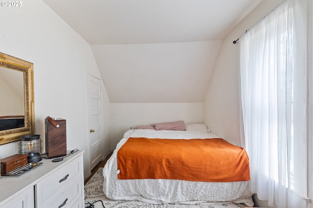 bedroom featuring vaulted ceiling