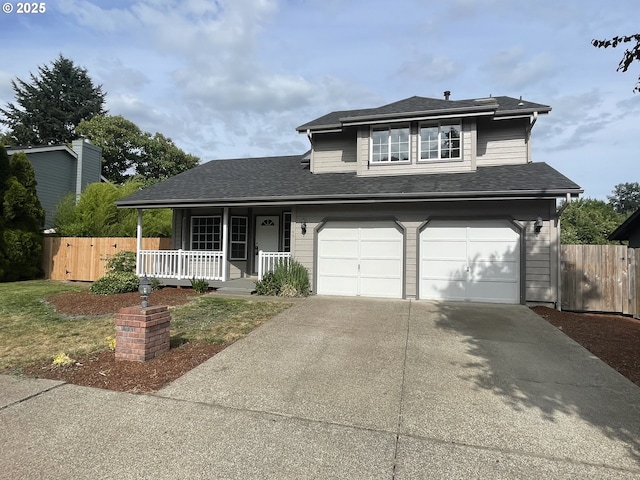 5145 Trevon St, Eugene, OR 97402 - traditional-style house with covered porch, concrete driveway, a garage, and roof with shingles