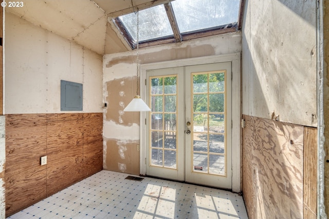 3807 NE Grand Ave, Portland, OR 97212 - doorway to outside featuring a skylight, electric panel, french doors, and visible vents