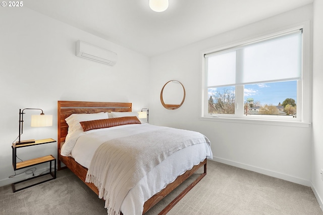 bedroom featuring carpet flooring and a wall mounted AC