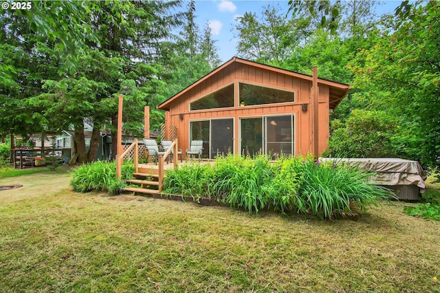 10268 Field Crest Dr, Birkenfeld, OR 97016 - rear view of house with a lawn and a wooden deck