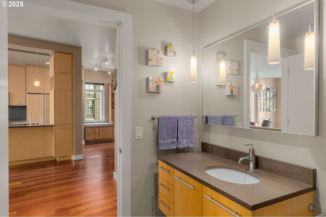 bathroom featuring wood finished floors and vanity