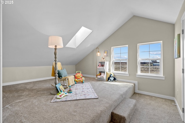 313 Art Kegler Blvd, Boardman, OR 97818 - bedroom featuring a skylight, lofted ceiling, carpet, and baseboards