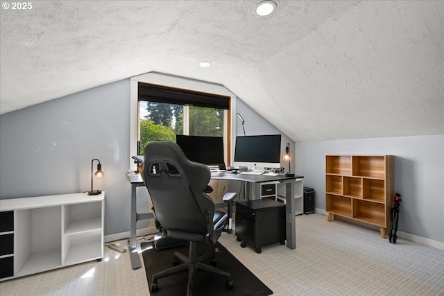 14510 NE 50th St, Vancouver, WA 98682 - office area featuring a textured ceiling, vaulted ceiling, and light carpet