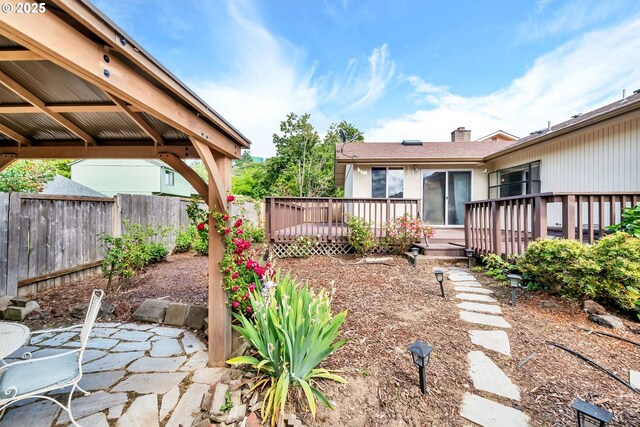 590 Granite Pl, Springfield, OR 97477 - view of yard with a wooden deck, a gazebo, and a patio area