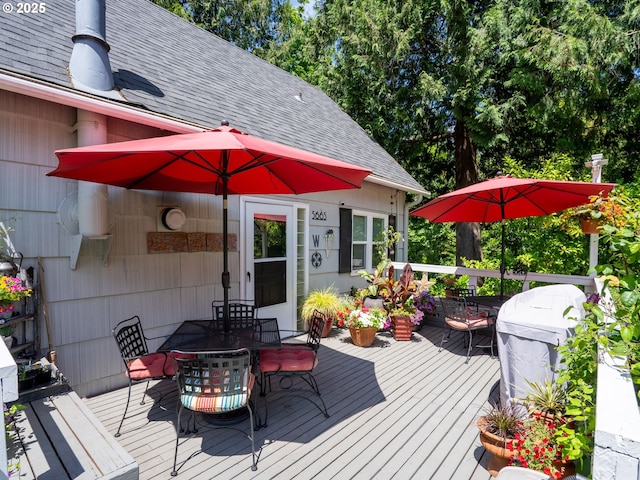 5665 Bonita Rd, Lake Oswego, OR 97035 - wooden deck featuring outdoor dining space and grilling area