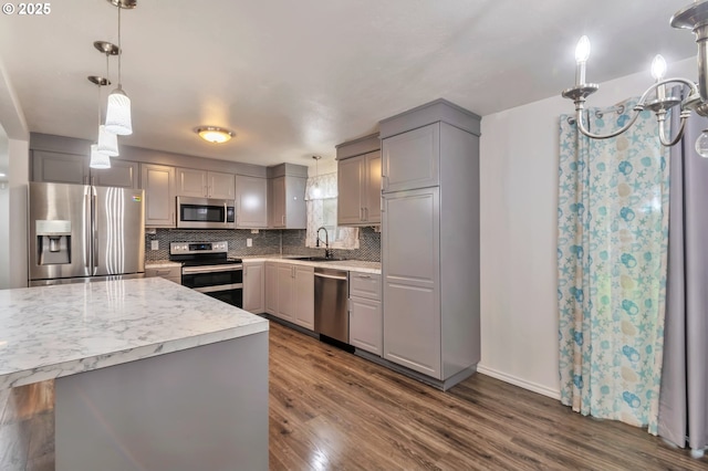 600 NE 144th Ave, Vancouver, WA 98684 - kitchen featuring stainless steel appliances, gray cabinetry, a sink, tasteful backsplash, and light countertops