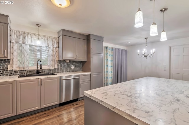 600 NE 144th Ave, Vancouver, WA 98684 - kitchen featuring a sink, dishwasher, tasteful backsplash, and dark wood finished floors