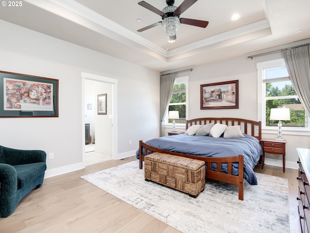 1856 NW Sierra Way, Camas, WA 98607 - bedroom with ornamental molding, light wood finished floors, a raised ceiling, recessed lighting, and ensuite bath