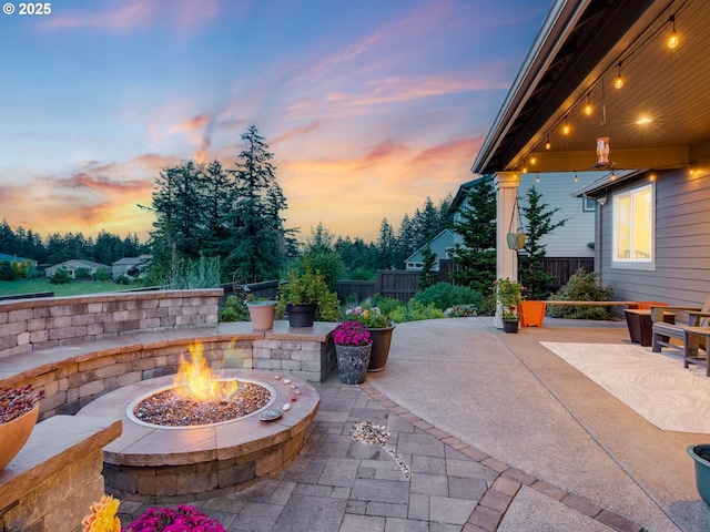 1856 NW Sierra Way, Camas, WA 98607 - patio terrace at dusk with a fire pit and a patio area