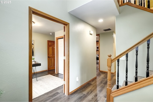 interior space with dark wood-type flooring